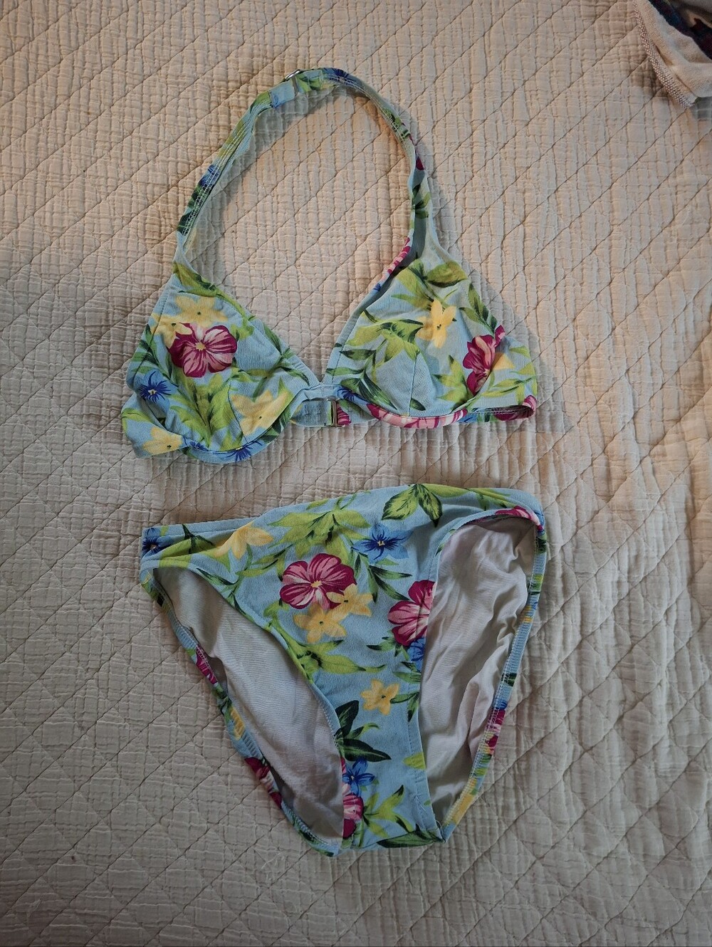 Vintage 90s Jantzen Halter Bikini 2 Piece Set Floral Swim Suit Medium